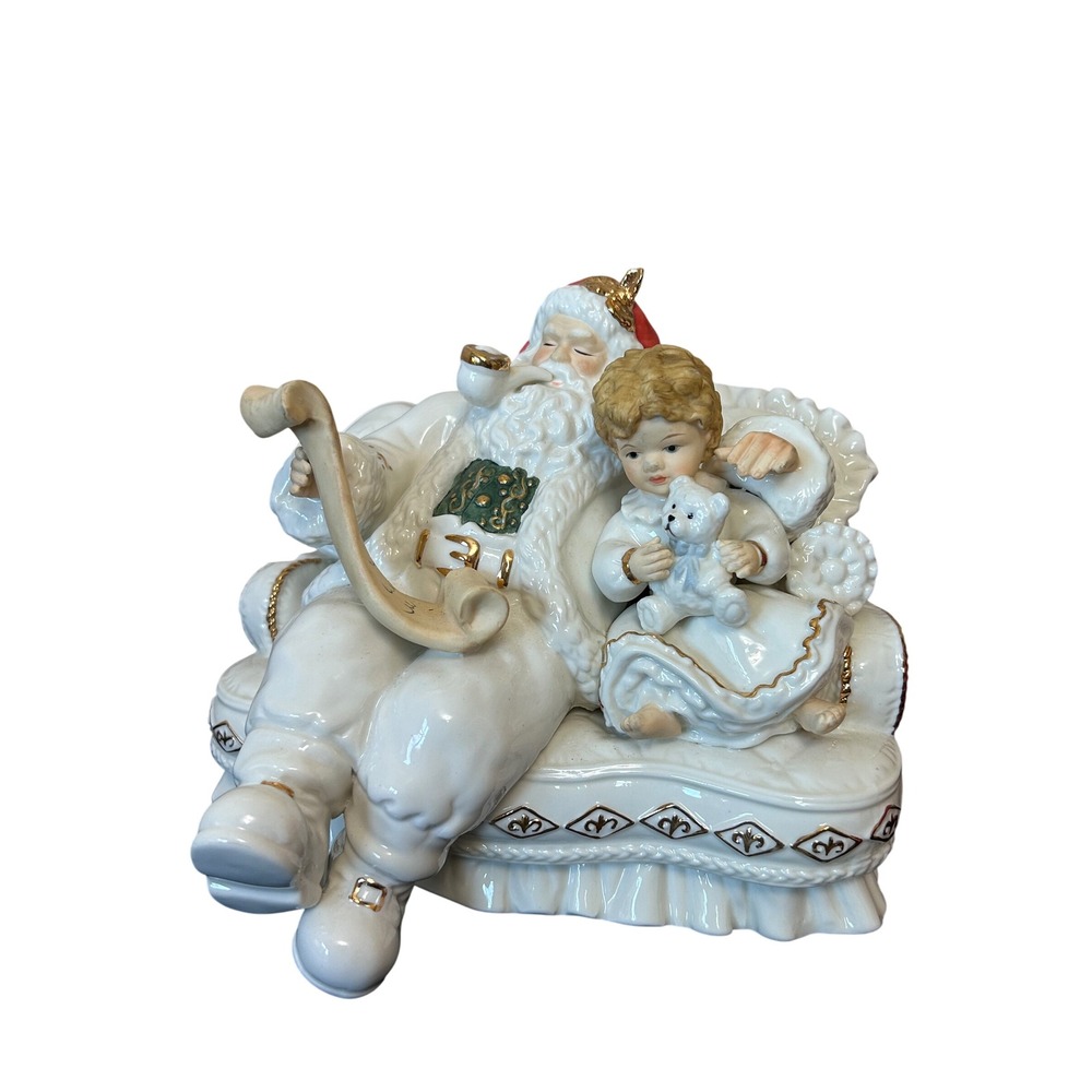 Heritage Mint 2003 Santa Claus Sitting With‎ Child Figurine Porcelain Gold Trim